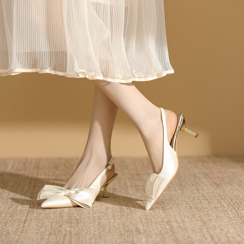 苏妃妃春新款蝴蝶结尖头夏季包头凉鞋女时尚气质细跟女高跟鞋