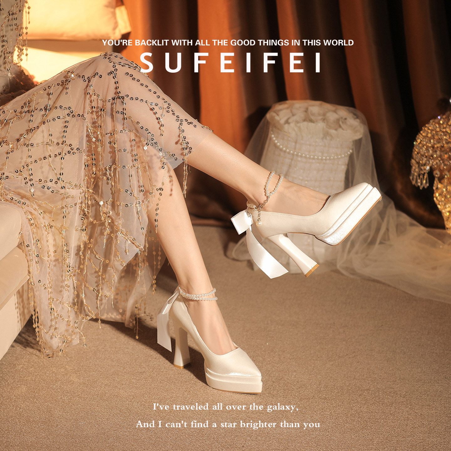 羊皮版~白色方头玛丽珍鞋女粗跟新款蝴蝶结厚底防水台婚鞋高跟鞋