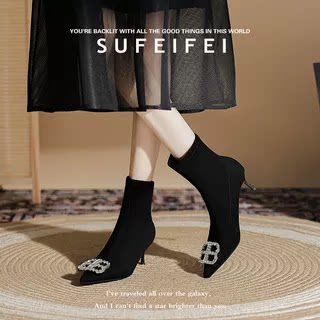 苏妃妃秋冬季新款短靴女细跟尖头