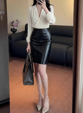 黑色皮裙女2025秋冬新款高腰显瘦紧身包臀OL半身裙性感韩版PU中裙