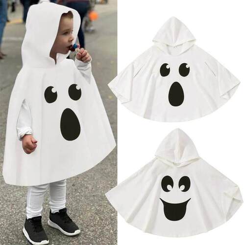Kid Halloween Costume Ghost Print Hood Cape Cosplay Clothes