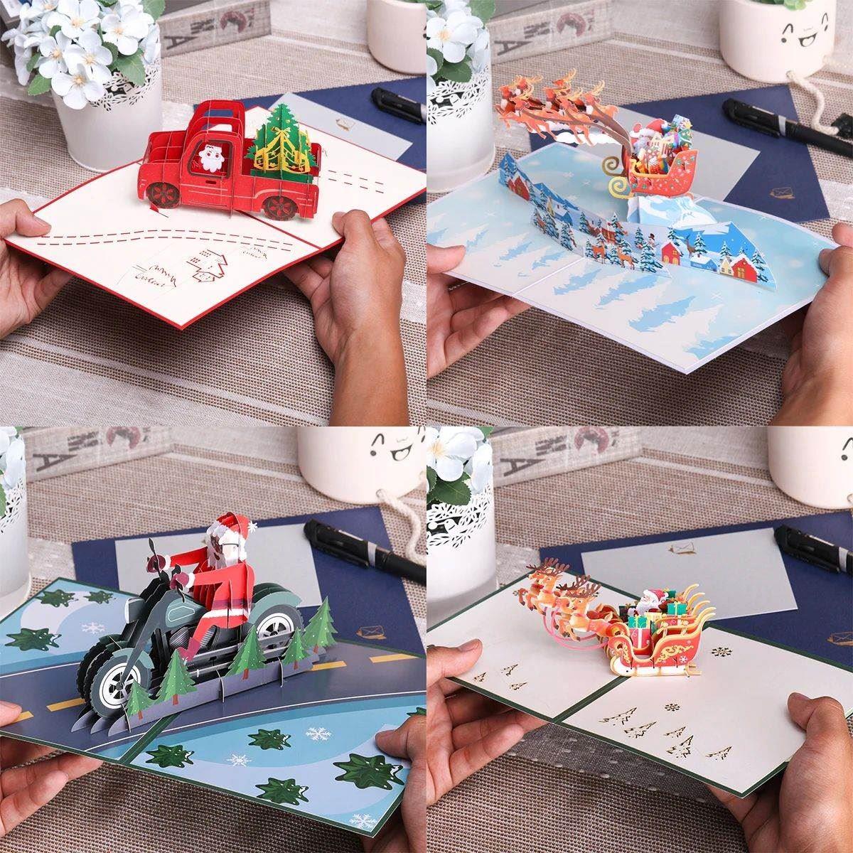Merry Christmas Card 3D Xmas Pop Up Greeting Cards Gift for