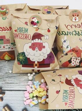 24Set Christmas Gift Bag Kraft Paper Bags Santa Claus Snowma