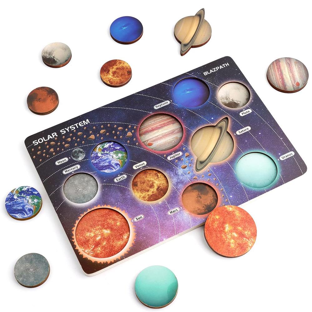 Solar System Toy Wooden Toddler Puzzle Planet Space Learning