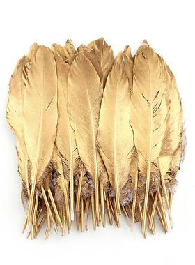 100pcs Gold Plated Feathers 5-7inches for Christmas