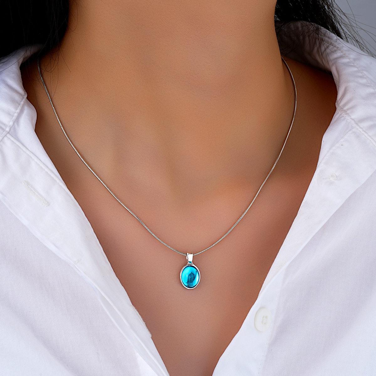 Sapphire necklace欧美新款海蓝宝石项炼时尚吊坠锁骨炼配饰女 - 实物图