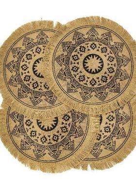 Boho Round Placemats Set of 4, Dining, Brown, Modern