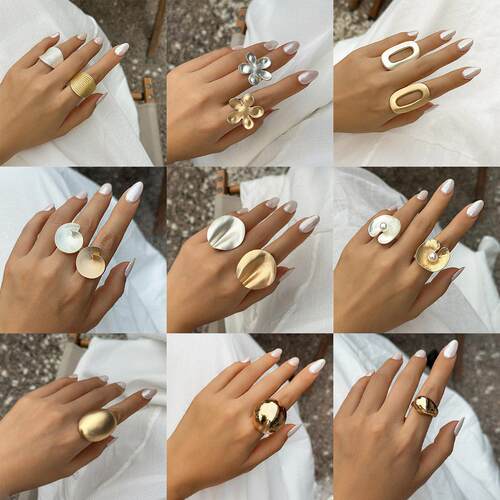 ALLYES Irregular Chunky Gold Silver Color Rings for Women Me