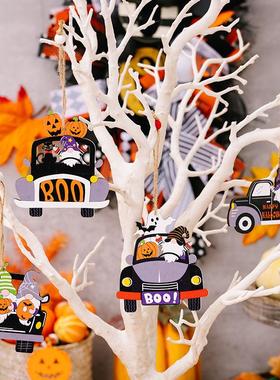 Halloween decorations Pumpkin Midget car wood pendant 挂件