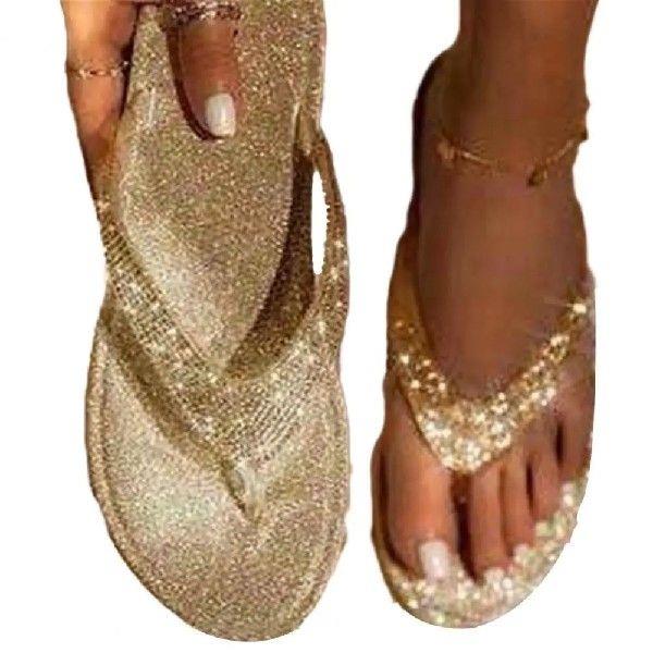 Rhinestone Summer Women Slippers Flat Heel Open Toe