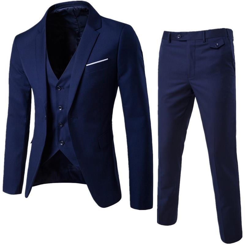 Suit mens three piece suit casual solid color small suit