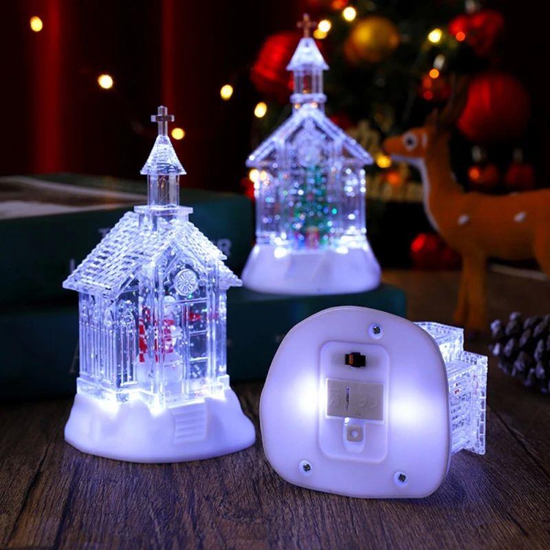 Christmas Decorations Crystal Church Glow Snow Lights for Ho