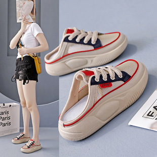 6608 爆款 休闲百搭一脚蹬凉拖女鞋 2025年夏季 轻便厚底透气半拖鞋