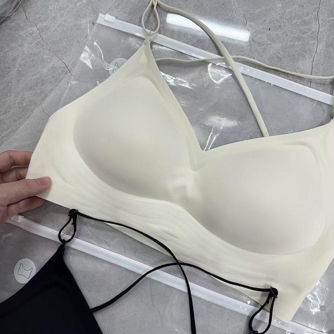 黑色挂脖吊带美背内衣女小胸聚拢交叉型粉底液隐形无痕舒适文胸罩
