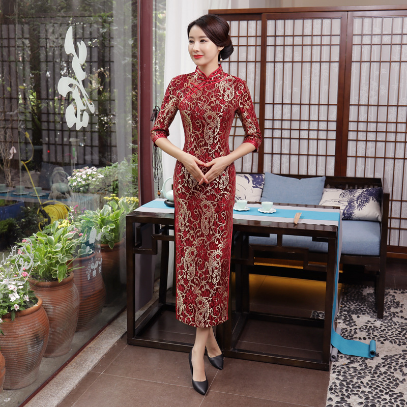 T0054-A秋冬新款蕾丝长款