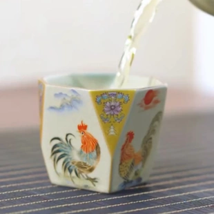 五大名窑汝窑大吉大利公鸡八方杯茶碗可开片可养主人杯茶杯