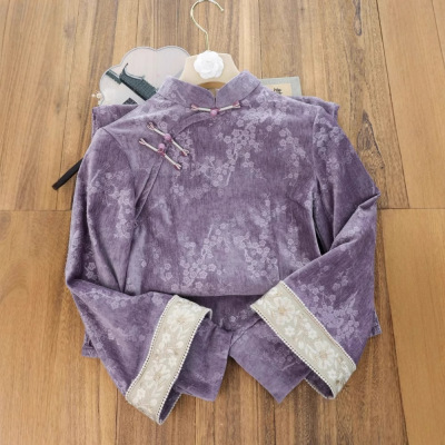 紫色旗袍秋冬款长袖素雅2025新款高端修身民国大小姐倒大袖绝美女