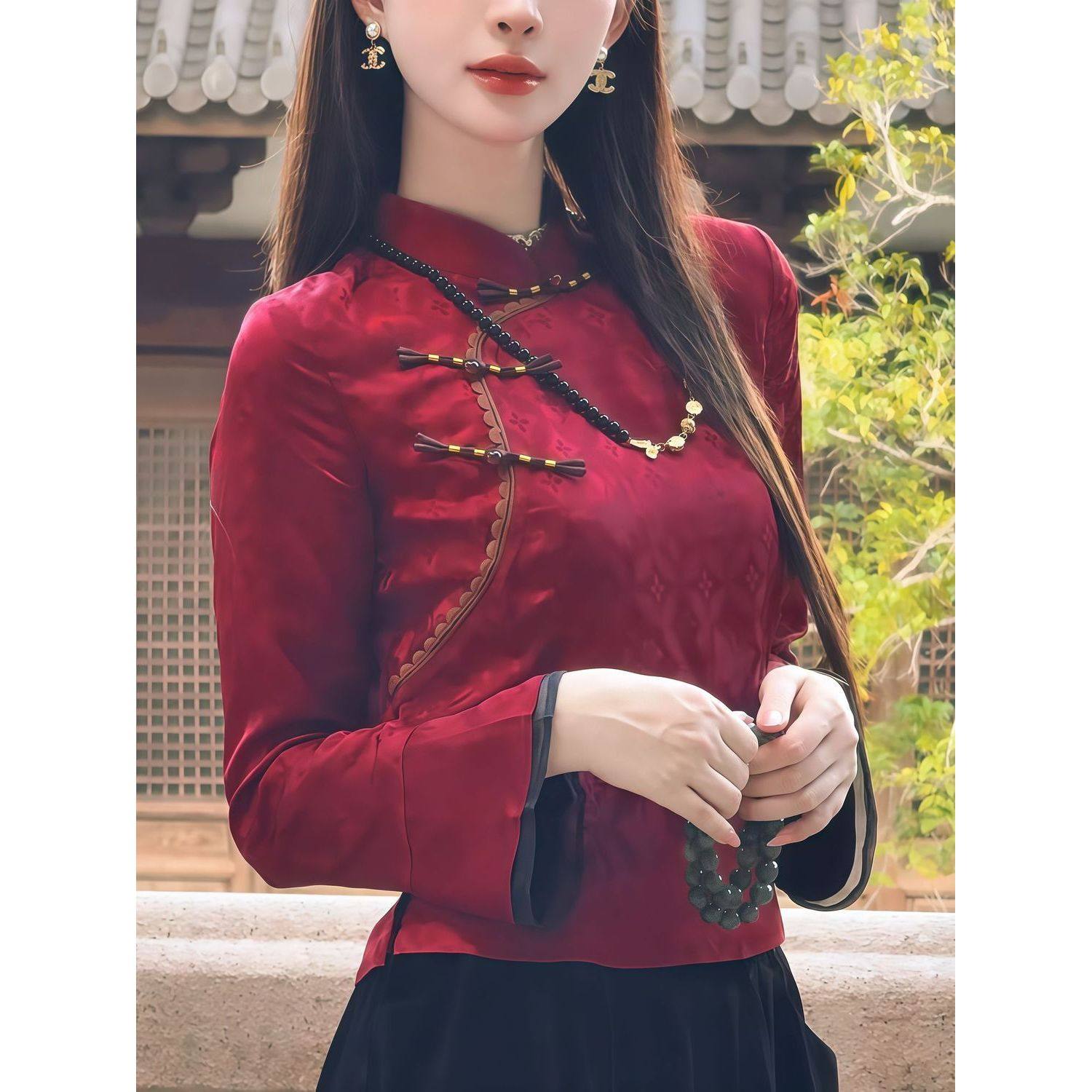 2025年秋新款新中式国风立领盘扣衬衫经典时尚休闲简约长袖上衣