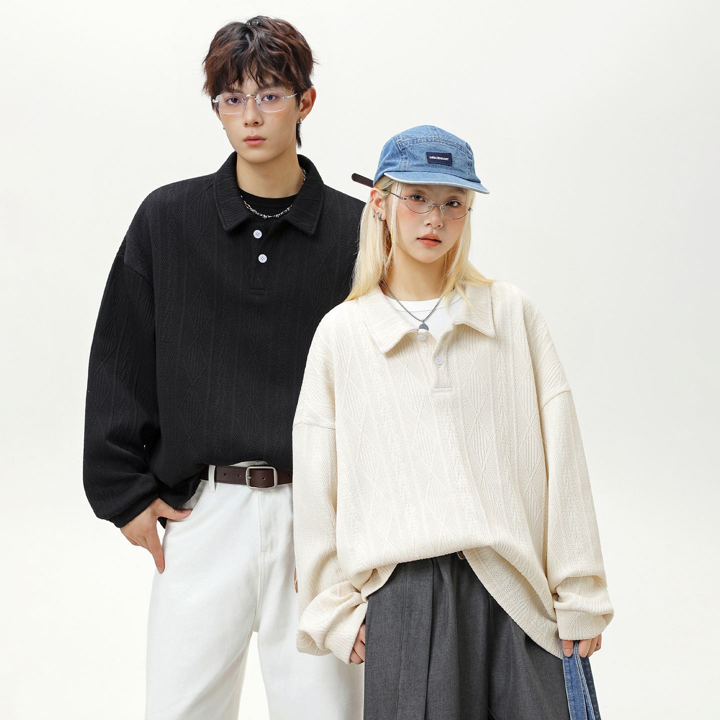 重磅肌理提花翻领卫衣男