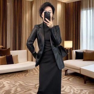 时尚 爆款 皮U气质职业显瘦皮衣潮 外套女2025早春高端网红新款 西装