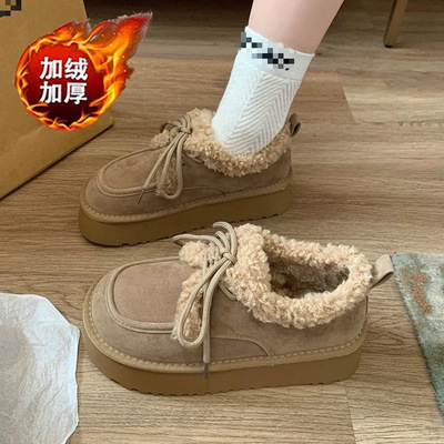 爆款大棉鞋女款2025冬季新款加绒加厚保暖雪地靴小个子增高博肯鞋