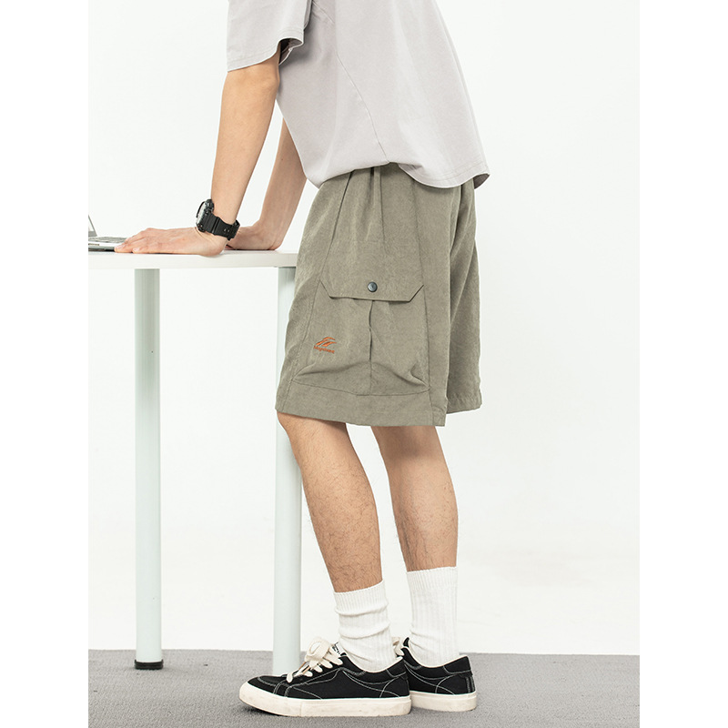 双立体分割口袋工装短裤男25夏季新款宽松撞色绣花潮牌休闲五分裤