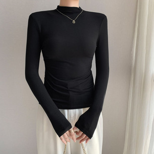 显瘦百搭纯色长袖 修身 上衣TR2255 女内搭2024新款 高领莫代尔打底衫