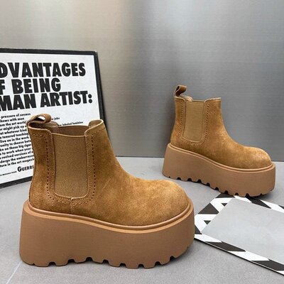 厚底加绒加厚保暖切尔西靴2025冬天鞋子松糕增高雪地靴女马丁短靴
