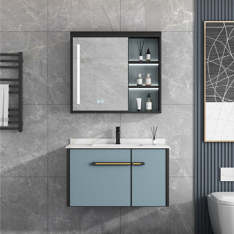 正品轻奢智能浴室柜镜柜组合现代岩板一体洗脸洗手盆卫生间洗漱台