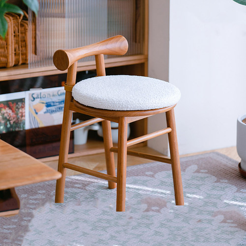 家用实木小凳子矮凳化妆凳梳妆凳带靠背樱桃木小圆凳卧室凳蝴蝶凳