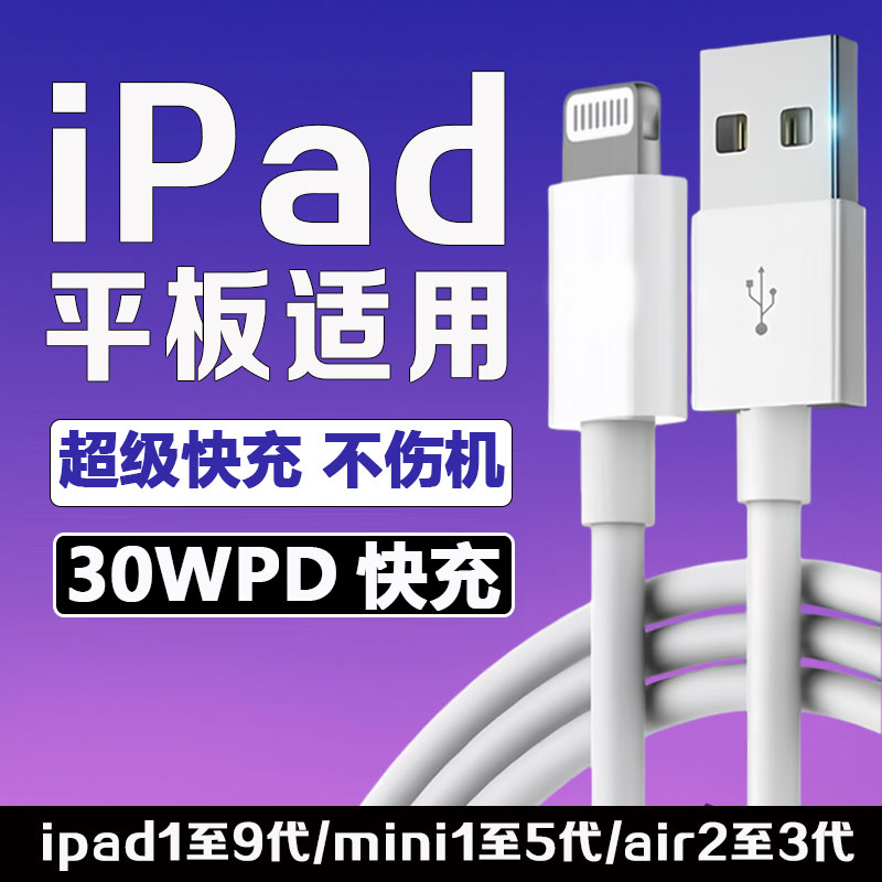 适用苹果平板iPad 9充电线快充USBipad air 2 3快充线ipad mini 4 5平板9.7/10.2英寸充电线iPad678代数据线