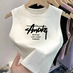 棉螺纹工字背心女外穿春夏季 内搭小众设计感遮副乳吊带上衣棉 无袖