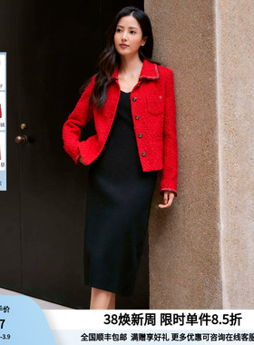 RARE威雅女装 新年红女士小香风夹克外套RR2245160003