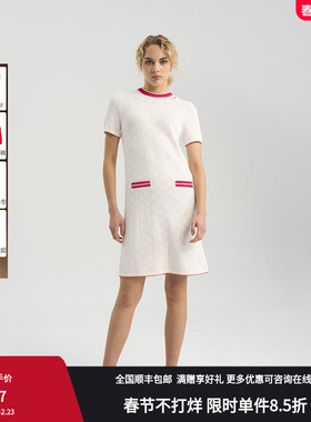RARE威雅女裙夏季红白撞色圆领短袖针织连衣裙女RR2245310323