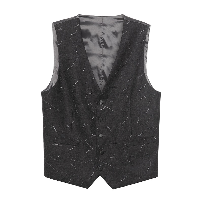 【秒杀价】RARE威雅男装 秋冬新款男士灰色冰裂纹绣花西装马甲