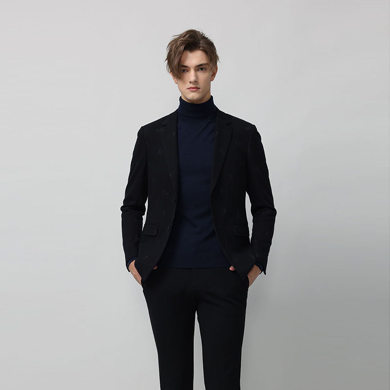 RARE威雅男装 秋冬新款男士便西绅士黑色针织正装休闲西服