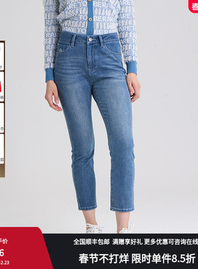 RARE威雅女裤秋冬薄绒裤子女修身蓝色牛仔裤RR2246410523