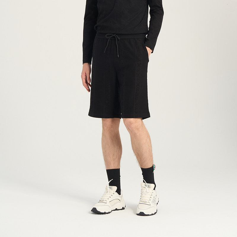 RARE威雅男裤夏季黑色五分裤舒适竖条挑孔提花针织男士休闲短裤,男装,短裤,淘宝优惠券,粉丝福利购,淘宝优惠卷