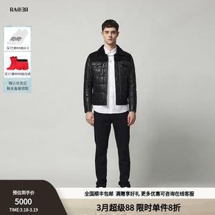 RARE威雅男装奥莱秋冬男士黑色翻领轻薄羽绒短款皮衣