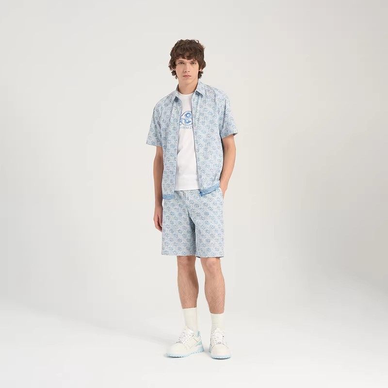【休闲套装】RARE威雅男夏季浅蓝牛仔感印花短袖衬衫舒适短裤套装,男装,时尚套装,淘宝优惠券,粉丝福利购,淘宝优惠卷