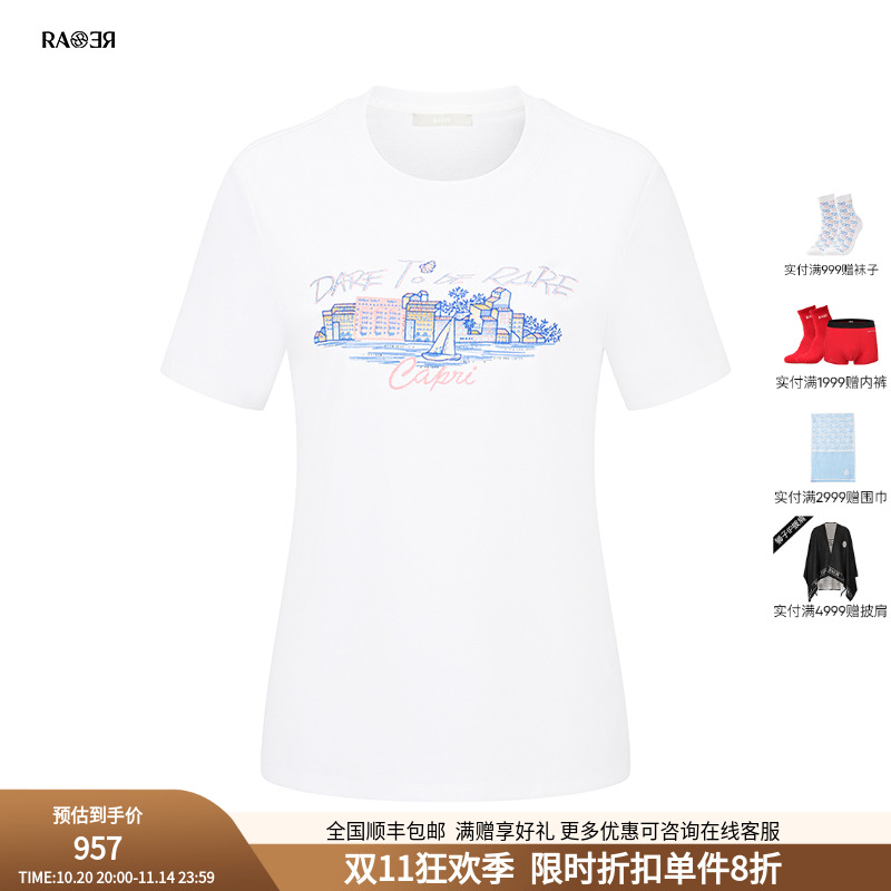 RARE威雅女装白色圆领短袖T恤