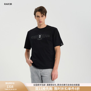 狮子字母组合黑色棉质圆领T恤宽松短袖 新款 夏季 RARE威雅男装