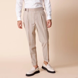 商务套西裤 银葱宽竖条提花高腰舒适直筒男士 春夏新款 RARE威雅男裤