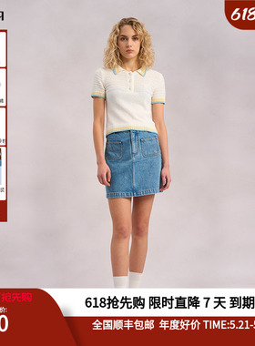 RARE威雅女装夏季短袖毛衫女士白色翻领T恤RR2245242320