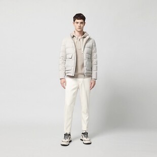 RARE威雅男装秋冬男士户外休闲灰咖色丝羊毛料短款羽绒服外套