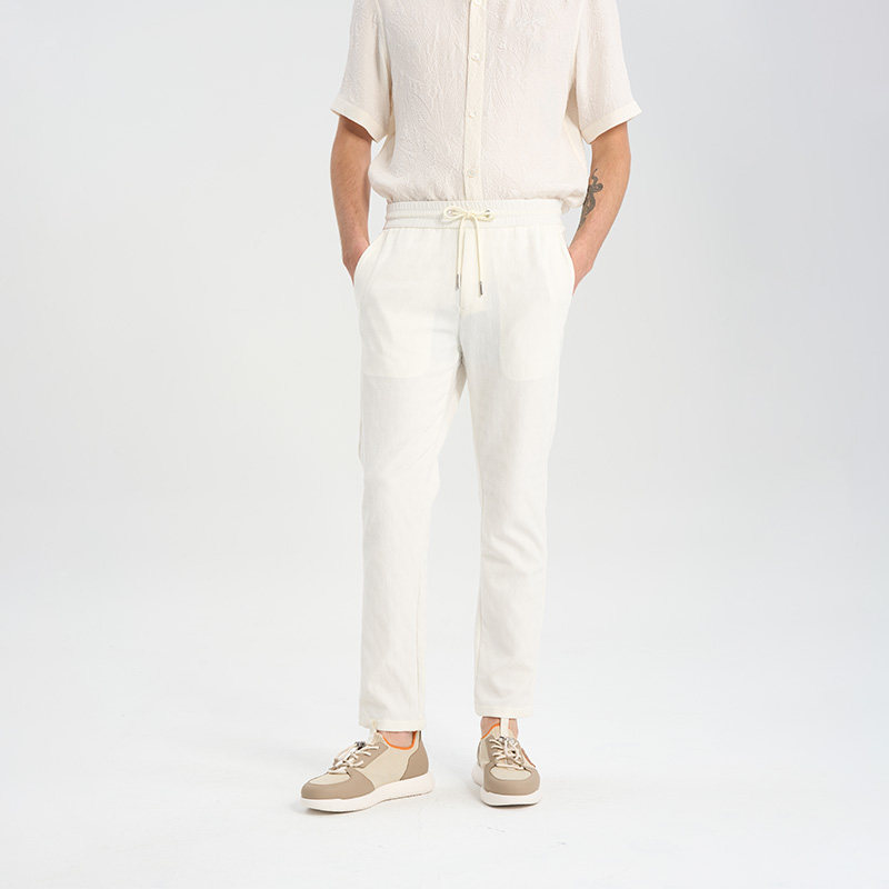 RARE威雅男装春夏六边形凹凸肌理白色休闲套装男士休闲裤