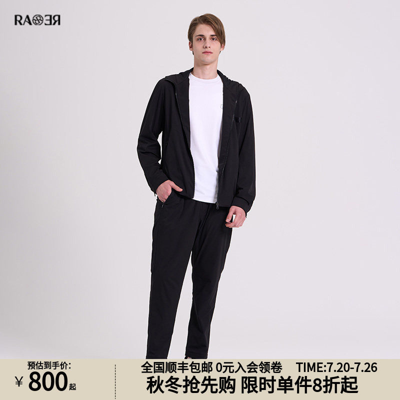 RARE威雅男装秋冬奥莱黑色连帽外套运动裤加绒加厚休闲套装