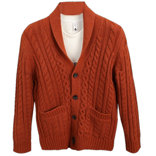 手感巨好！咖啡色毛衣外套男秋季加厚扭花时尚休闲男士针织开衫潮