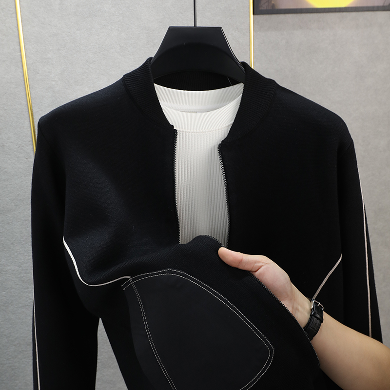 高品质拉链开衫男针织衫立领2023新款春秋季男士毛衣外套外搭潮流