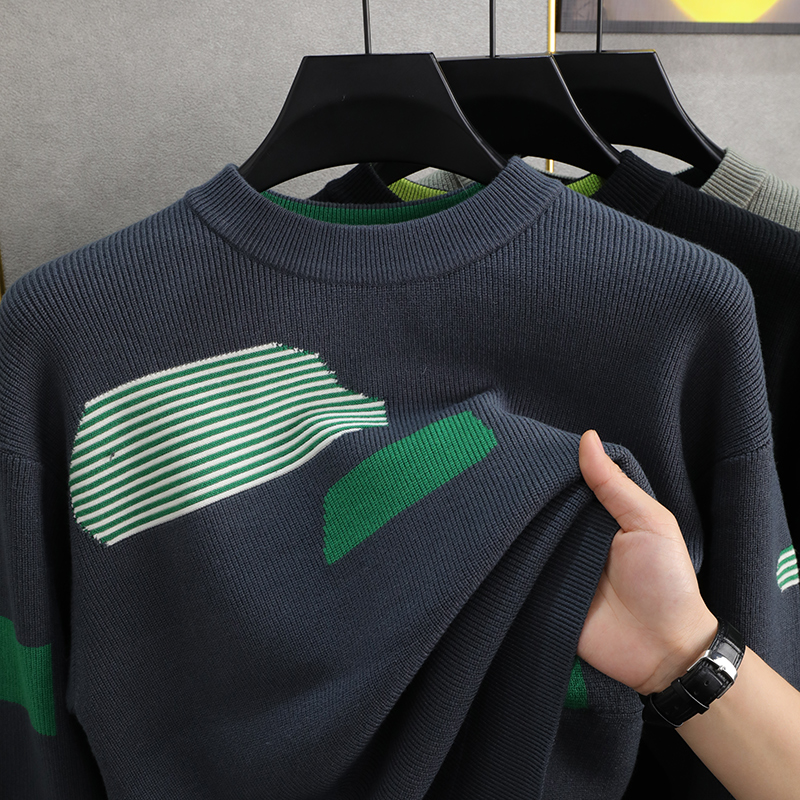 绅派狐宽松圆领落肩袖毛衣男